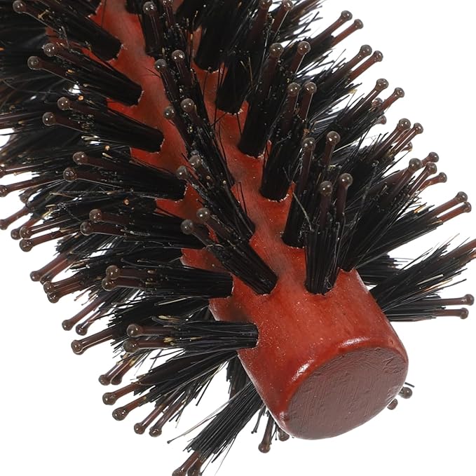 Round Boar Bristle Hair Brush 8.5 Inch Wooden Handle Curly Comb for Men and Women Styling Blow Drying Soft Hair Care