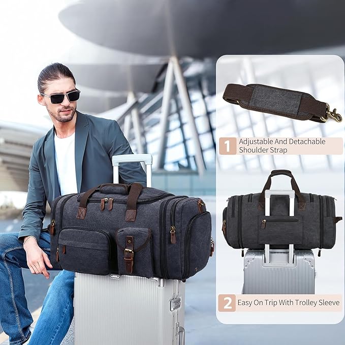 Mens Duffle Bag for Travel 3Pcs Set Travel Bags for Men 60L Expandable Canvas - Image 5