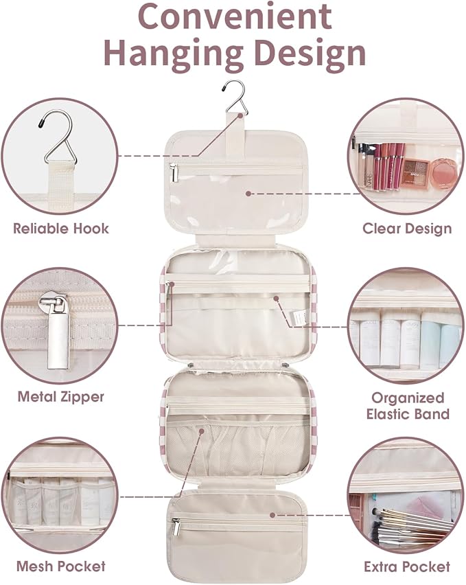 Narwey Travel Toiletry Bag for Women Large Hanging Makeup Bag Organizer - Image 7