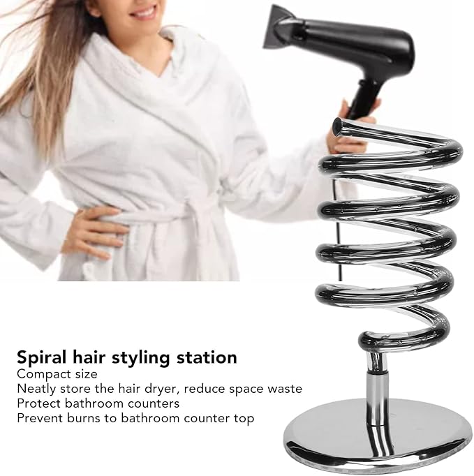 HURRISE Spiral Hair Dryer Holder, Spring Hair Dryer Hanging Rack, Spiral Hair Styling Station Spiral Salon Blow Dryer Holder Stand for Bathroom Hair Salon