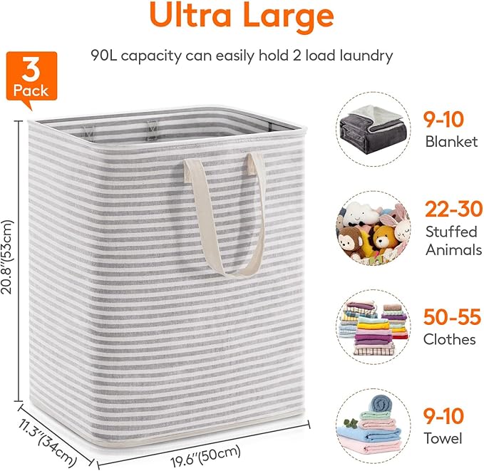 Lifewit 3 Pack Laundry Hamper Large Collapsible Laundry Baskets, Freestanding - Image 3