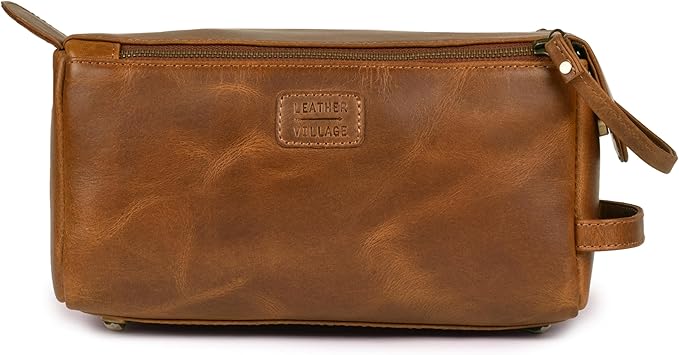 LEATHER VILLAGE Premium Leather Travel Toiletry Bag - Image 2
