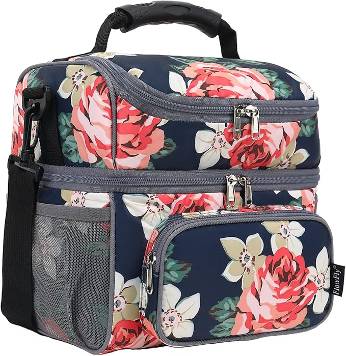 FlowFly Double Layer Cooler Insulated Lunch Bag Adult Lunch Box Large Tote Bag by FlowFly