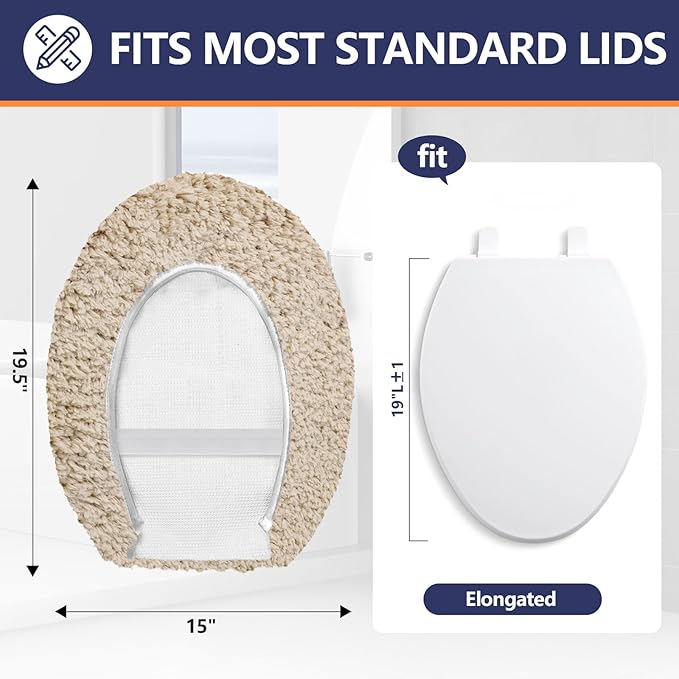 Microfiber Elongated Toilet Seat Cover 19.5"x 15" Machine Washable Solid Toilet - Image 2