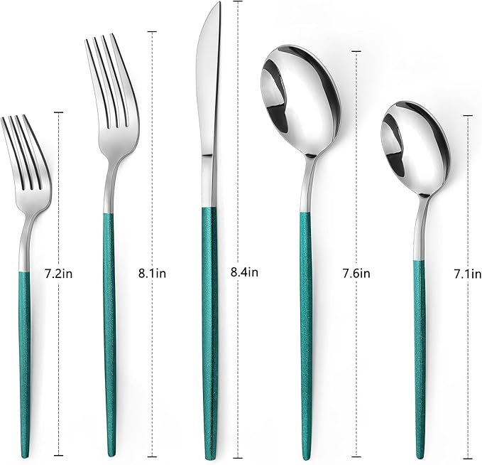 Mirror Silver Green Silverware Set, 20-Piece Stainless Steel Flatware Set - Image 2