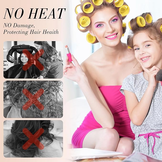 Obeoby 4 Sizes Hair Rollers for Women, 50 Pcs Set Hair Curlers with Clips Comb Curlers for Long Short Curly Hair and Bangs (25, 36, 48, 60mm), Yellow