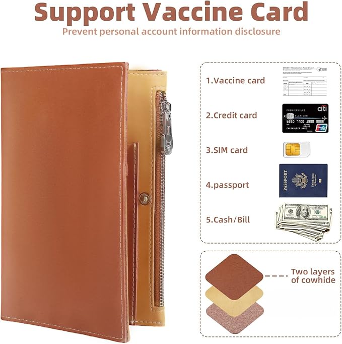 Genuine Leather Travel Passport Wallet, Slim RFID Blocking Holder - Image 4