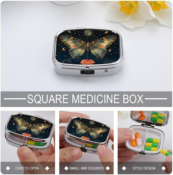 Metal 2 Compartment Pill Organizer Travel Friendly Portable Compact Pill Box - Image 4