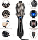 One Step Hair Dryer & Volumizing Hot Air Brush, Blow Dryer, Ceramic Straightener, Curler & Hot Comb 4 in 1 Salon Ionic Brush, Hair Styling Tools, Black