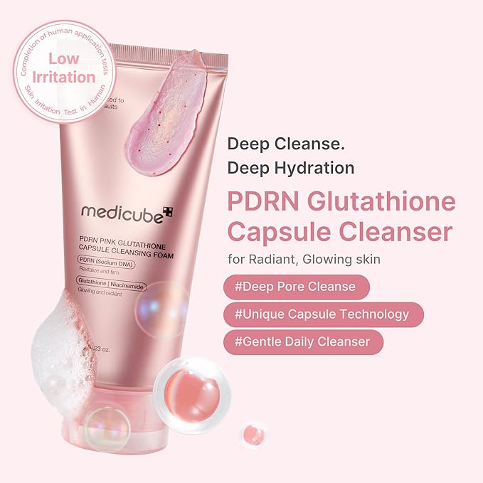 medicube Facial Cleanser PDRN Pink Glutathione Capsule Foam Cleanser | Daily Face Wash for Pore Care, Uneven Skin Tone, Texture | Hydrating & Nourishing Deep Cleansing | Korean Skincare, 4.23 oz