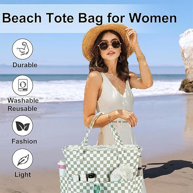 LEDAOU Large Beach Tote Bag Women Waterproof Sandproof Zipper Beach Tote Bag - Image 4