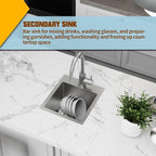 Small Kitchen Sink, 13x15 Inch Bar Sink Stainless Steel Drop In Small Kitchen - Image 6