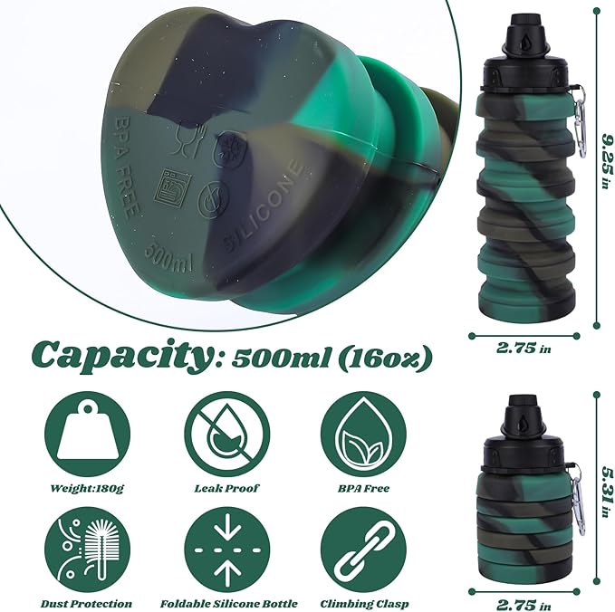 Collapsible Water Bottle for Adults, Reusable Silicone Foldable Water Bottles - Image 2