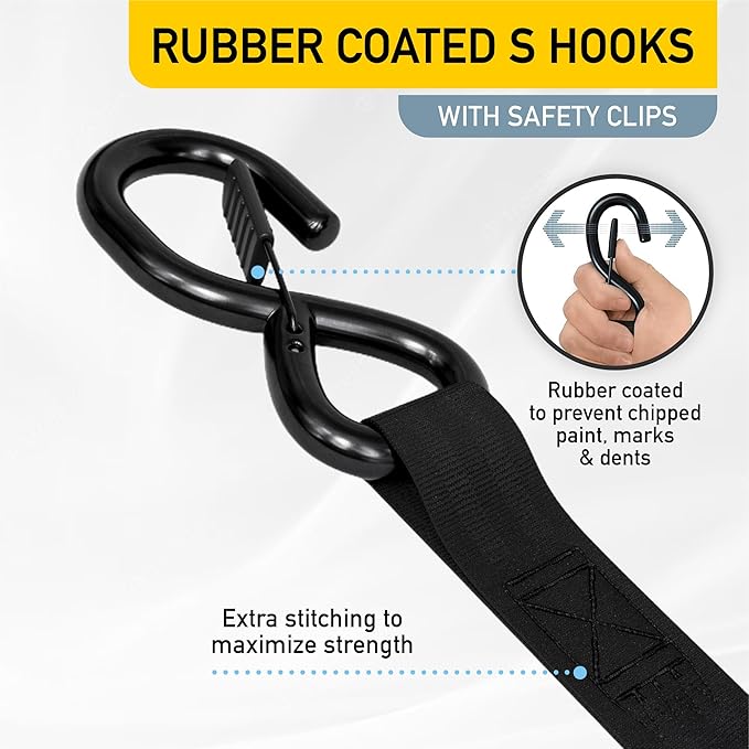 AUGO Self-Locking Retractable Ratchet Straps | 4 Heavy Duty Self-Tensioning - Image 3