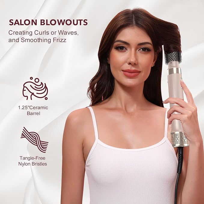 StyleVibe 6-in-1 Air Styler, Hair Dryer & Blow Dryer Brush with Travel Case - Auto Wrap Curls (L/R), Fast Drying, Thermal Round Brush for Smooth Blowouts & Frizz-Free Volume, No Heat Damage