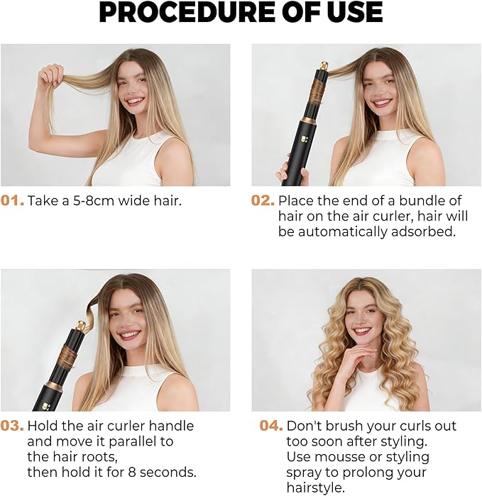 5 in 1 Hair Dryer Brush Set,Professional Negative Ionic Hot Air Styler, Air Curling Wrap Styler,Detachable Blow Dryer Brush With Auto Wrap Curlers,Hair Styling Tools For Straight/Curl/Drying/Smoothing