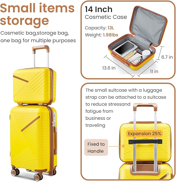Campfun Luggage Sets 4 Piece, Expandable Carry On Luggage Set Hardshell PP - Image 3