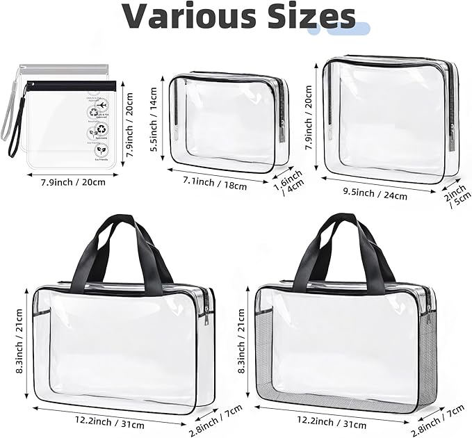 ABSOFINE Clear Toiletry Bag for Travel Size Toiletries, 4 Pack Large Waterproof - Image 2
