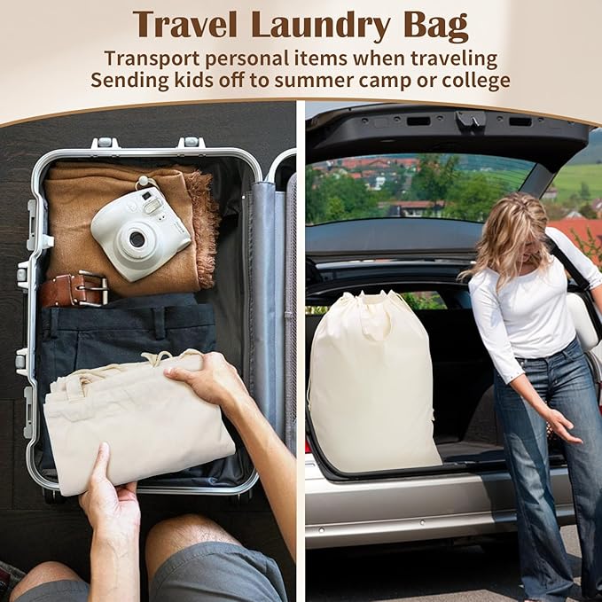 Canvas Laundry Bag with Handles & Drawstring 23.6"x35", Dirty Clothes Travel Bag - Image 6