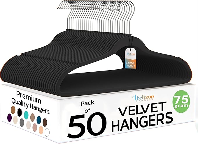 50 Pack New Premium Quality Velvet Hangers Ultra Thin Non Slip Adult Felt Space by TECHZOO