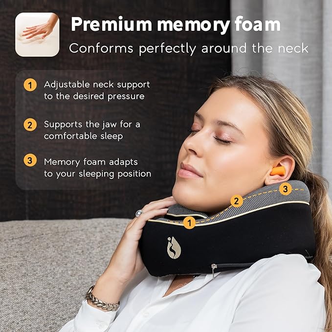 Travel Pillow - Airplane Neck Pillow - 100% Pure Memory Foam Flight Pillow - Image 4