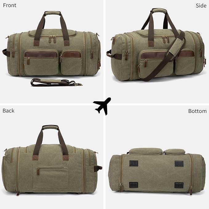 Mens Duffle Bag for Travel 60L Expandable Canvas Weekender Overnight Travel - Image 7
