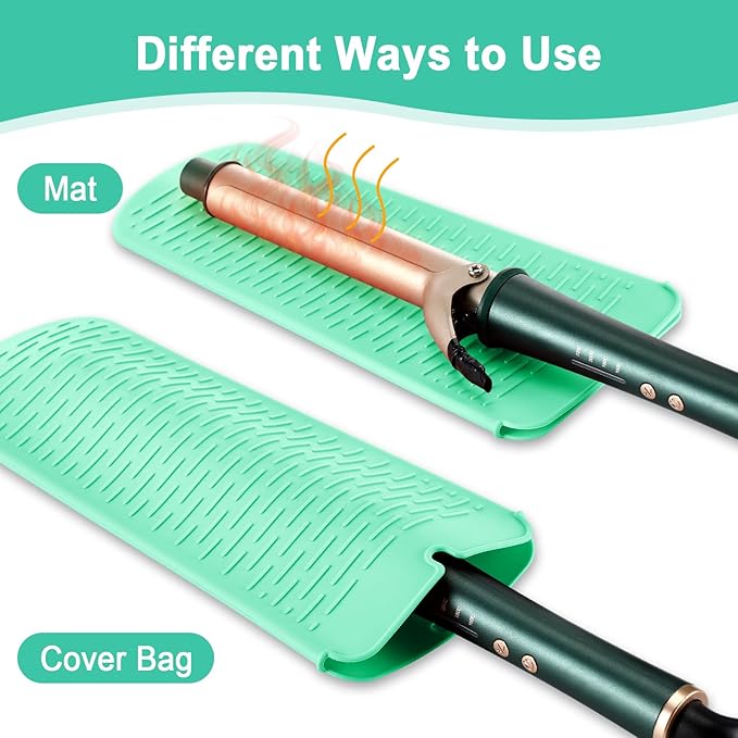 Shappy 2 Pcs Curling Iron Travel Case Cover Heat Resistant Flat Iron Holder Case Sleeve Neoprene Straightener Holder and Silicone Hot Hair Tools Mat Bag(Cactus Style)