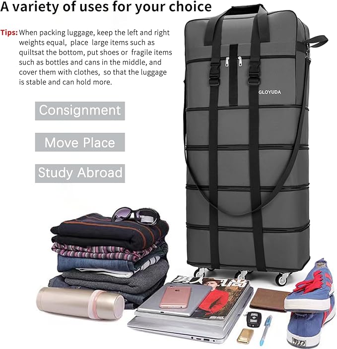 Expandable Foldable Luggage, Rolling Duffle Bag - Image 5