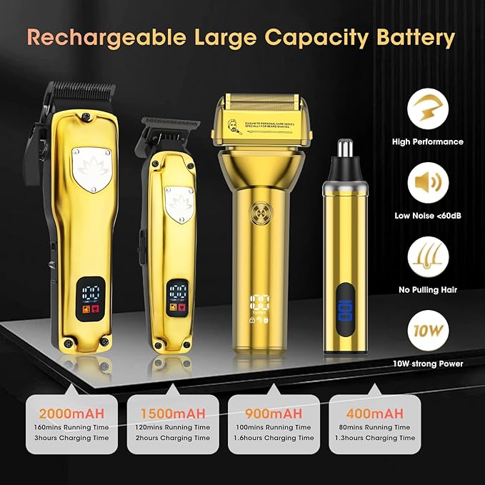 Professional Hair Clippers for Men, Cordless Hair Clippers T-Blade Trimmer Nose Hair Trimmer Electric Shaver Set, Haircut Grooming Kit with LED Display, for Barber, Ideal Gift for Him