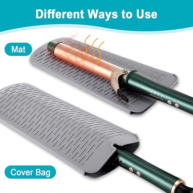 Shappy 2 Pcs Heat Resistant Hair Tools Bag Curling Iron Travel Case Cover Neoprene Flat Iron Holder Travel Case and Silicone Mat Pouch for Hot Hair Tools Storage Organizer(Marble Style)