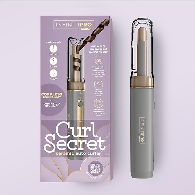 INFINITIPRO by CONAIR Curl Secret MINI Automatic Curling Iron - 1/2-inch Barrel - Cordless Hair Curler for All Hair Types and Short to Medium Hair Lengths