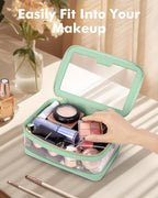 Travel Clear Makeup Bag with Makeup Brush Bag, Leather Makeup Case Toiletry Bag - Image 2