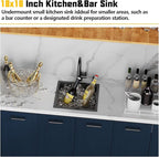 Small Black Kitchen Sink, 18x18 Inch Stainless Steel Undermount Drop In - Image 2