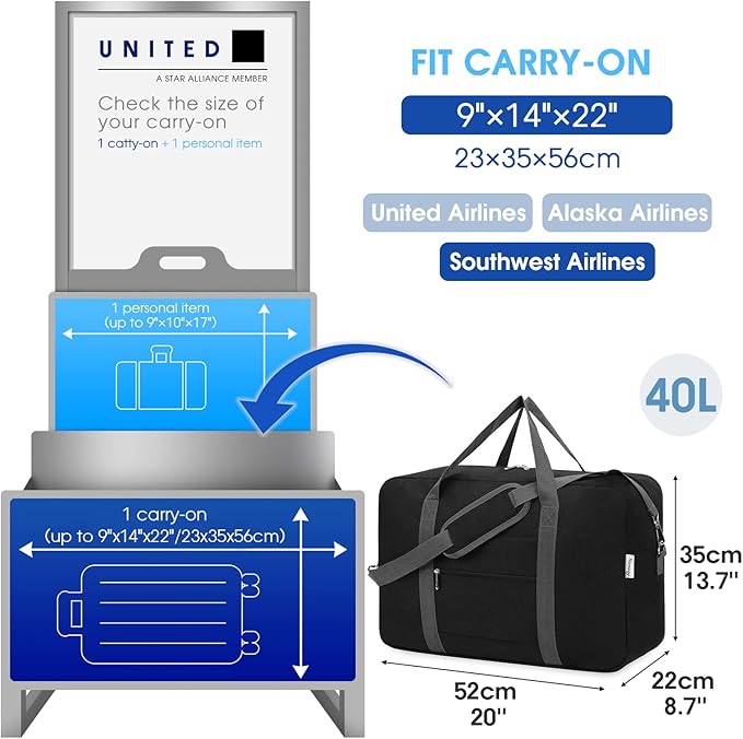 Narwey Carry on Luggage 22x14x9 Airline Approved Foldable Duffle Bag - Image 2
