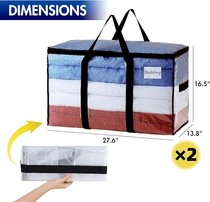 TAILI Extra Large Moving Bags, 2 Pack Clear Heavy Duty Totes - Image 2