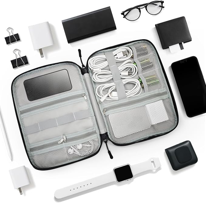 Custom Electronics Organizer Travel Case Personalized Name Initials Cable - Image 4