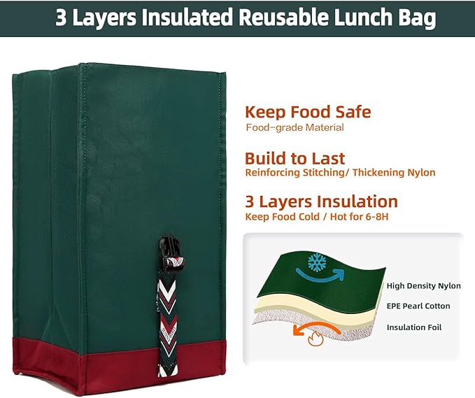 SUNNY BIRD Insulated Lunch Bag Rolltop Lunch Box Tote Bag - Image 4
