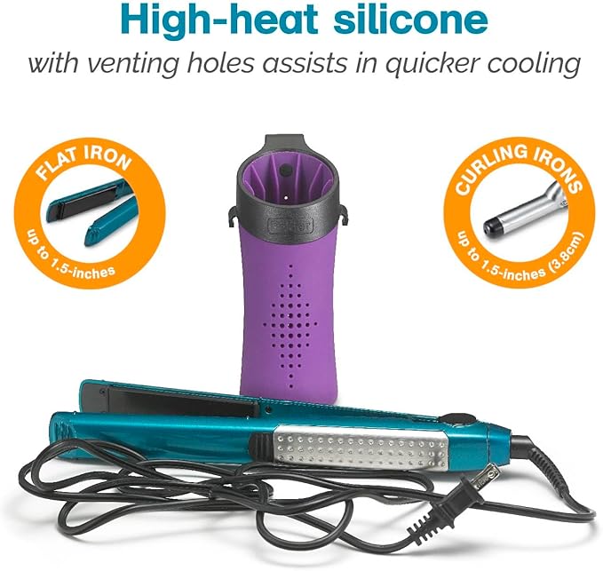 Polder High-Heat Silicone Hot Sleeve Cover for Flat Iron, Curling Iron, Hair Straightener, Portable Travel Pouch for Hot Hair Styling Tools, Organizer Sleeve for Travel or at Home Use, Purple
