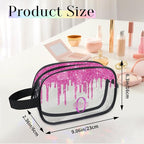 Custom Name Transparent Makeup Bag Travel, Clear Toiletry Bag Travel Large Capacity PVC Cosmetic Container Organizer for Shampoo, Deep Pink Water Fluid Shape Glittering