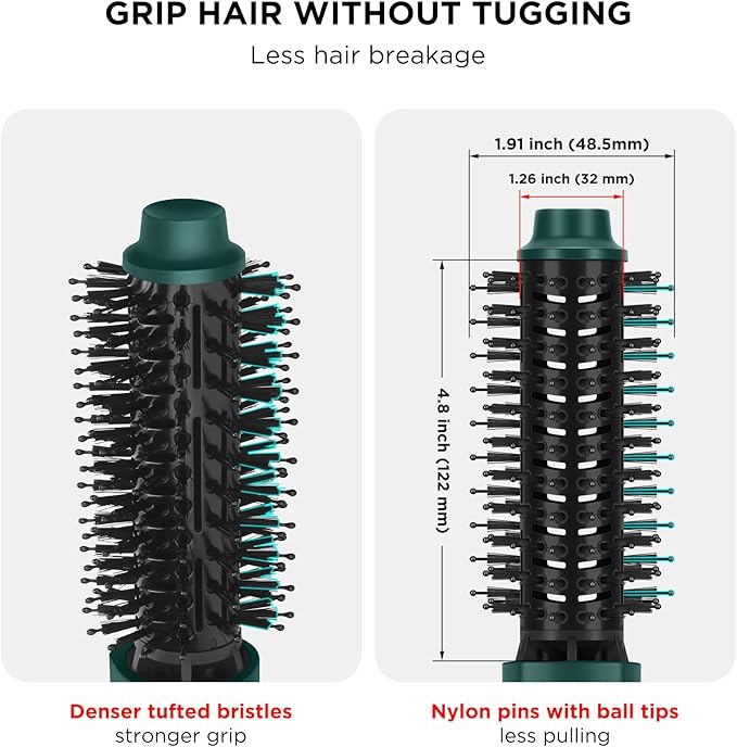 Aima Beauty Hair Dryer Brush, One Step Hair Dryer & Volumizing Hot Air Brush, 3 Heat/Speed Settings, Advanced Ionic Technology, Ceramic Coating, Nylon Pins & Tufted Bristles, Dark Green, 1000W, 125V