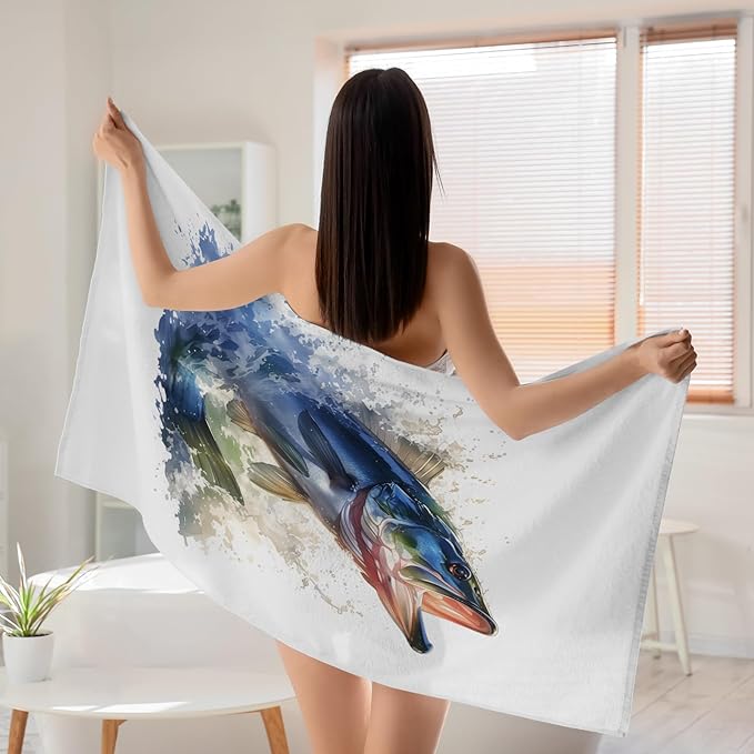WZOMT Bass Fish Beach Towel Blanket Fishing Towels, Funny Bass Green White - Image 6