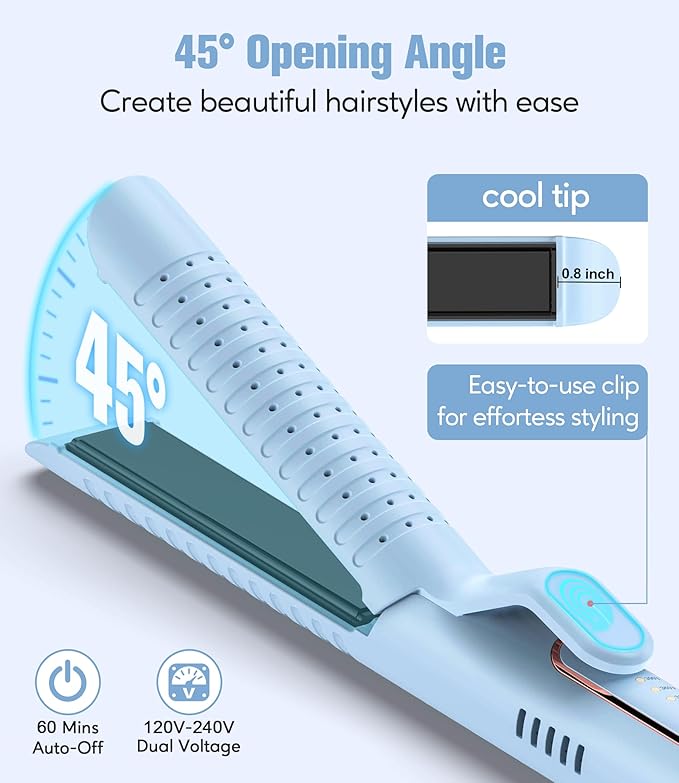 Farery Chill Set Soft-Air Curling Iron: Gentle Soft Air for Quick Styling & Long-Lasting Curls, Lock in Style with Cooling Air Vents, 2-in-1 Hair Straightener & Curler with Upgraded Long Barrel, Blue