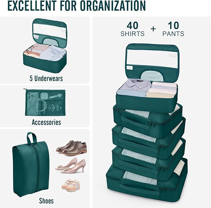 Veken 10 Set Packing Cubes for Travel Essential, Suitcase Organizer Bags in 4 - Image 5