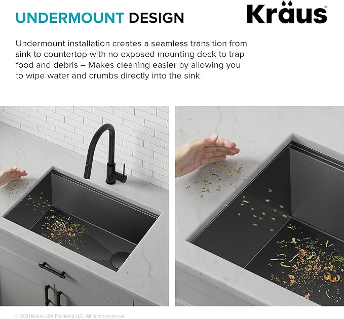 KRAUS Kore Workstation 27-inch Undermount 16 Gauge Black Stainless Kitchen Sink - Image 9