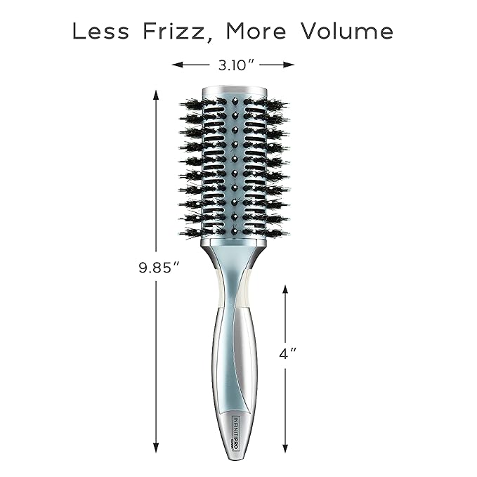 InfinitiPro by Conair Hairbrush, Porcupine Round Brush, Detangler Brush Helps Reduce Frizz and Add Volume, Smoothwrap Series in Icy Blue, Pack of 1