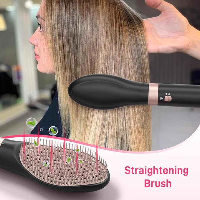 MESCOMB Dual Voltage Hot Air Styler Wrap - 5 in 1 Hair Dryer Brush with Fast Drying Blow Dryer, Styling, Straightening & Volumizing with Travel Bag (100V–240V) -Black + Pink