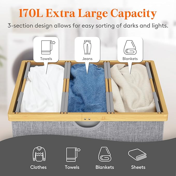 Lifewit 170L Triple Laundry Hamper - Image 2