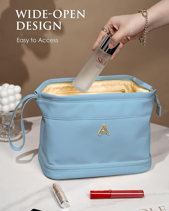 Initial Makeup Bags for Teens Girls, Personalized Double Layer Cosmetic Bag - Image 3