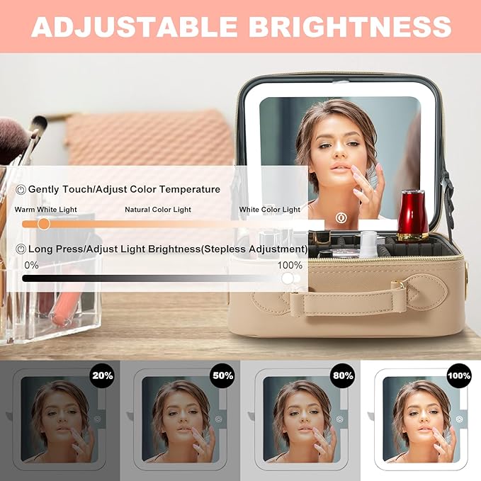 Mocado Travel Makeup Bag with LED Lighted Mirror, Travel Makeup Organizer - Image 4