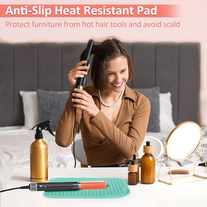 Quccefods 2 Pack Heat Resistant Mat Large Silicone Hot Hair Tools Holder for Curling Irons Flat Iron Hair Styling Tools Mat Portable Vanity Pad